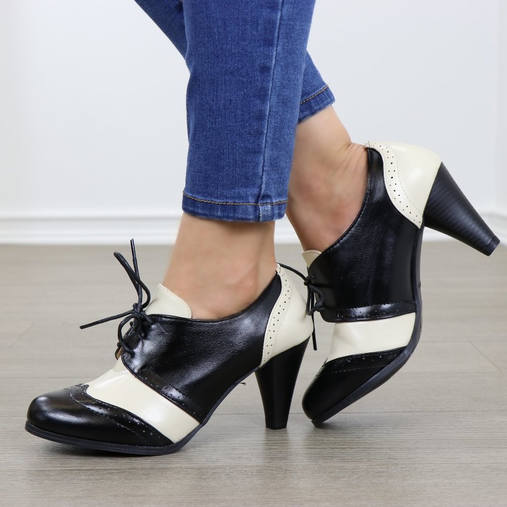 Vintage Style Black White Rockabilly Oxfords Boot - Picture 6 of 8